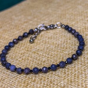 Brățară Safir Albastru fatetat 3mm cu turmalina neagra